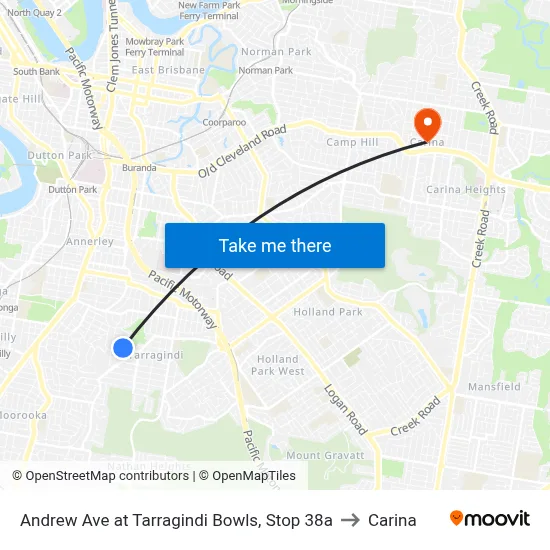 Andrew Ave at Tarragindi Bowls, Stop 38a to Carina map