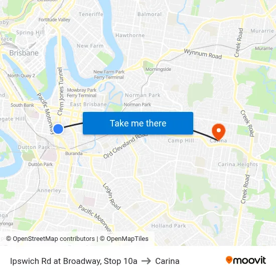 Ipswich Rd at Broadway, Stop 10a to Carina map