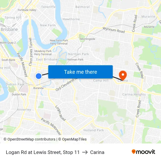 Logan Rd at Lewis Street, Stop 11 to Carina map