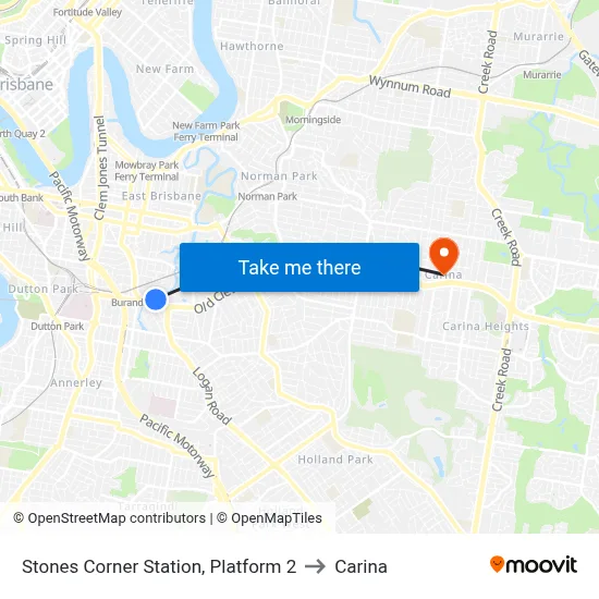 Stones Corner Station, Platform 2 to Carina map