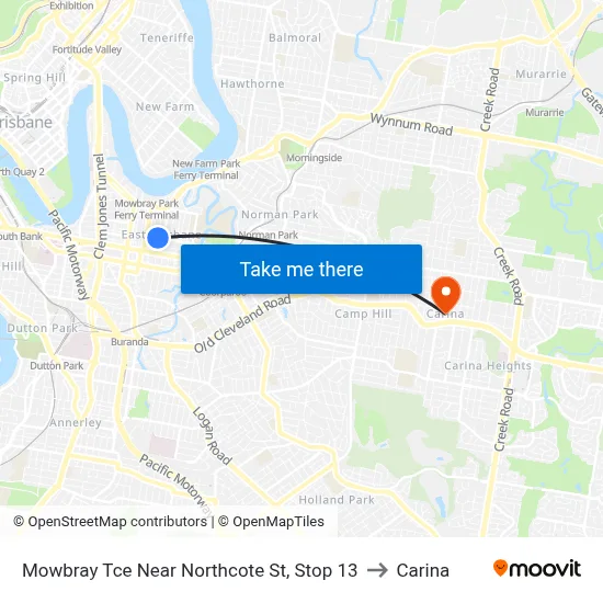 Mowbray Tce Near Northcote St, Stop 13 to Carina map