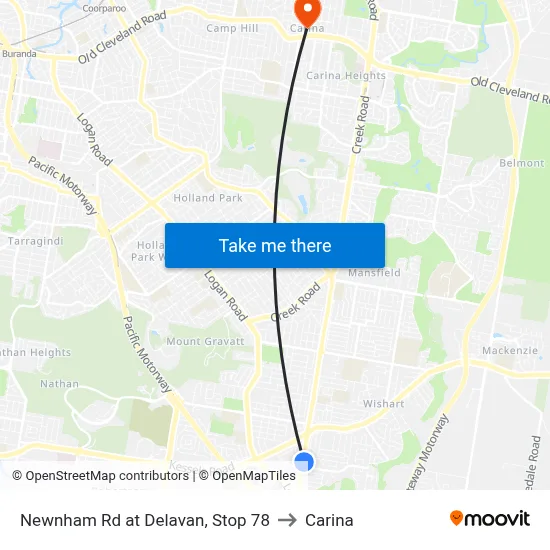 Newnham Rd at Delavan, Stop 78 to Carina map