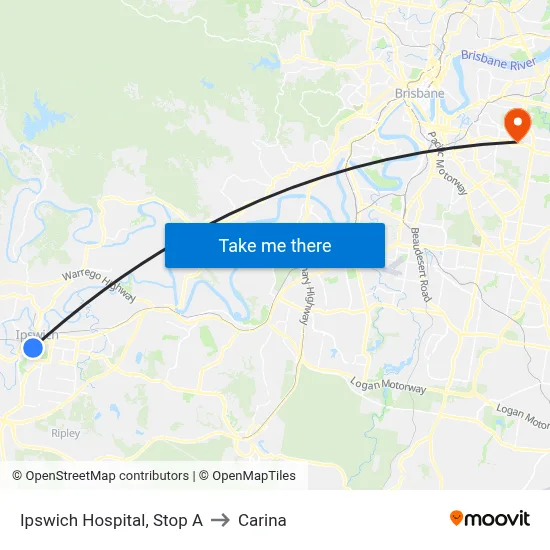 Ipswich Hospital, Stop A to Carina map
