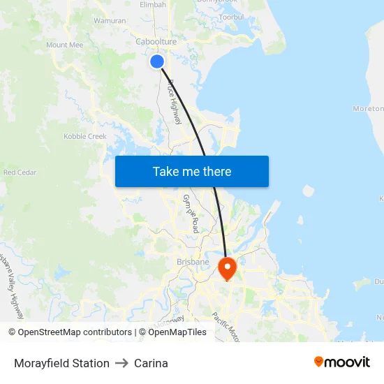Morayfield Station to Carina map