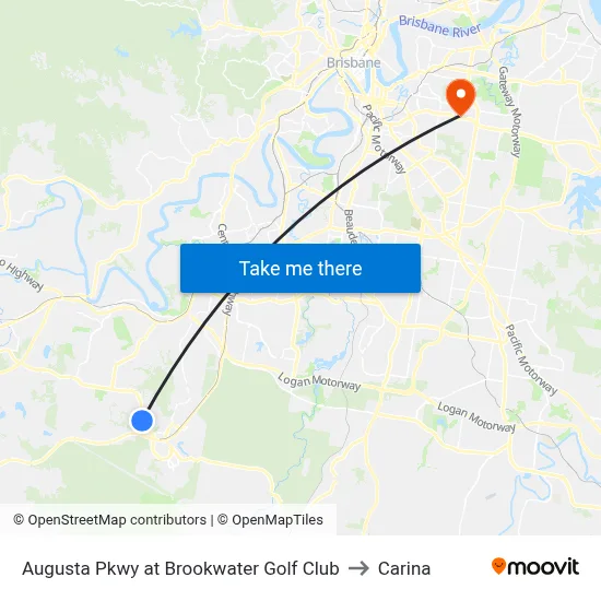 Augusta Pkwy at Brookwater Golf Club to Carina map