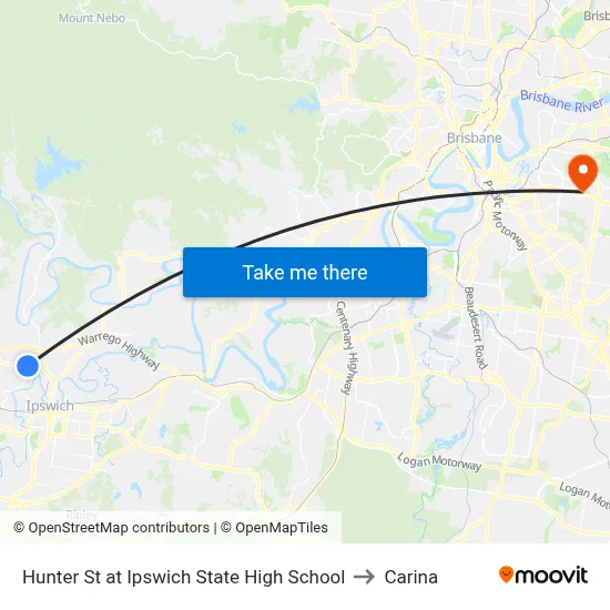 Hunter St at Ipswich State High School to Carina map