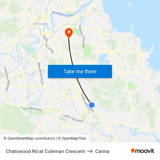 Chatswood Rd at Coleman Crescent to Carina map