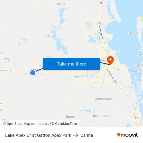 Lake Apex Dr at Gatton Apex Park to Carina map