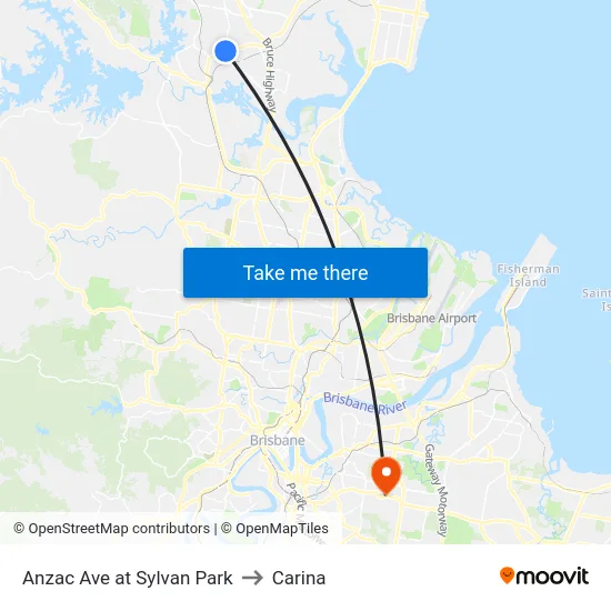 Anzac Ave at Sylvan Park to Carina map