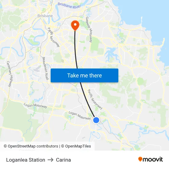 Loganlea Station to Carina map