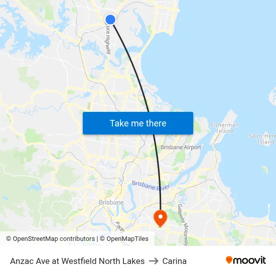 Anzac Ave at Westfield North Lakes to Carina map