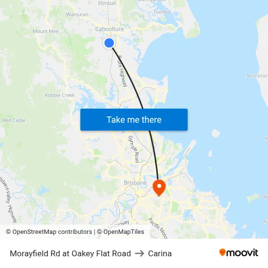 Morayfield Rd at Oakey Flat Road to Carina map