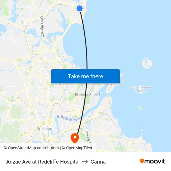 Anzac Ave at Redcliffe Hospital to Carina map