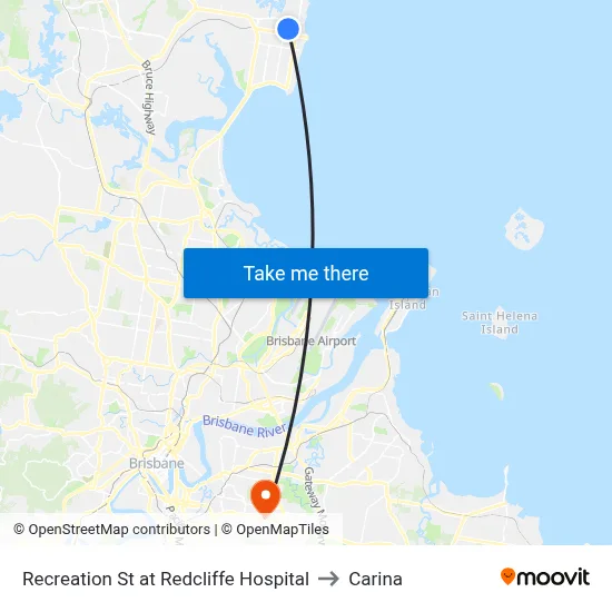 Recreation St at Redcliffe Hospital to Carina map