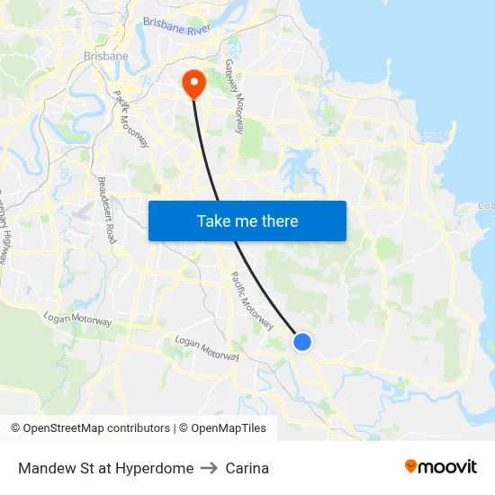 Mandew St at Hyperdome to Carina map