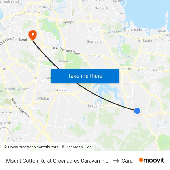 Mount Cotton Rd at Greenacres Caravan Park to Carina map