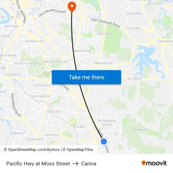 Pacific Hwy at Moss Street to Carina map