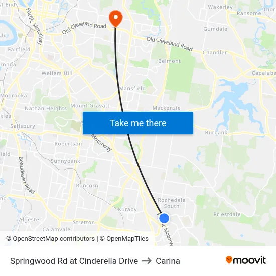 Springwood Rd at Cinderella Drive to Carina map