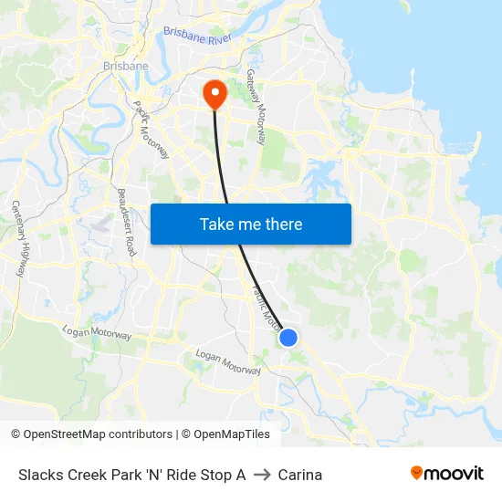 Slacks Creek Park 'N' Ride Stop A to Carina map