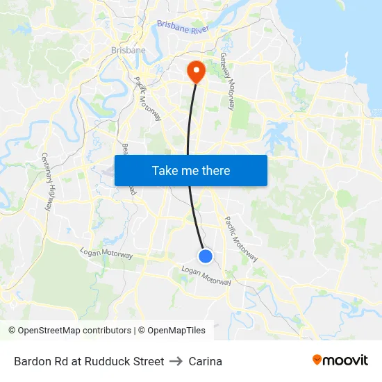 Bardon Rd at Rudduck Street to Carina map