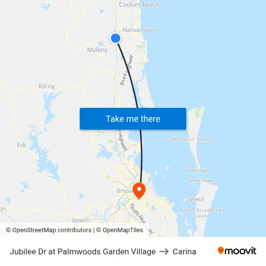 Jubilee Dr at Palmwoods Garden Village to Carina map
