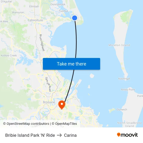 Bribie Island Park 'N' Ride to Carina map