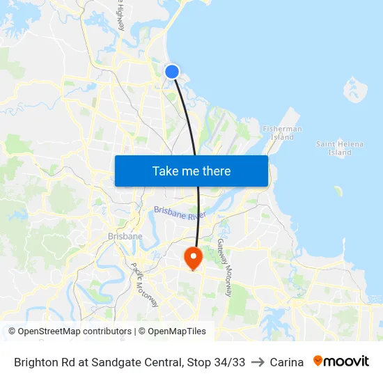 Brighton Rd at Sandgate Central, Stop 34/33 to Carina map
