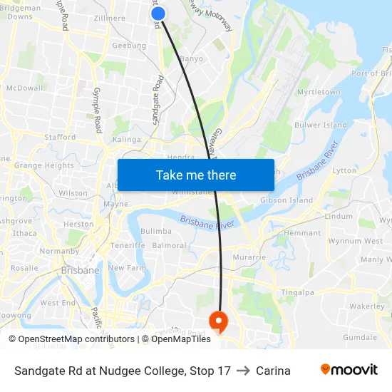 Sandgate Rd at Nudgee College, Stop 17 to Carina map