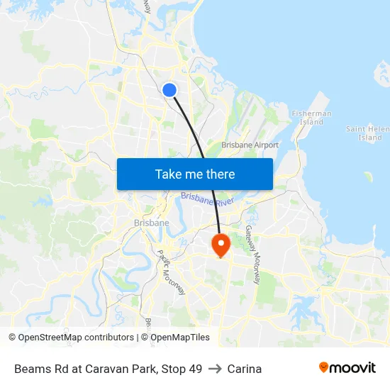 Beams Rd at Caravan Park, Stop 49 to Carina map