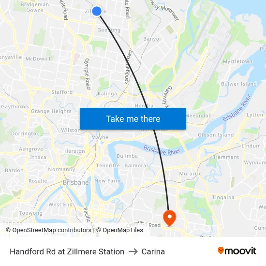 Handford Rd at Zillmere Station to Carina map