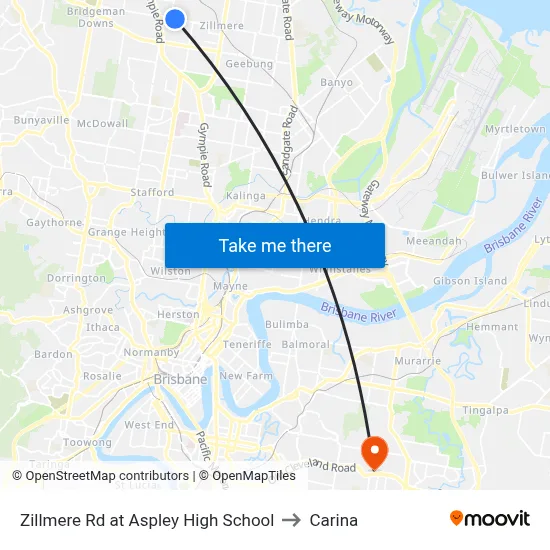 Zillmere Rd at Aspley High School to Carina map