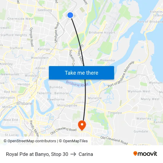 Royal Pde at Banyo, Stop 30 to Carina map