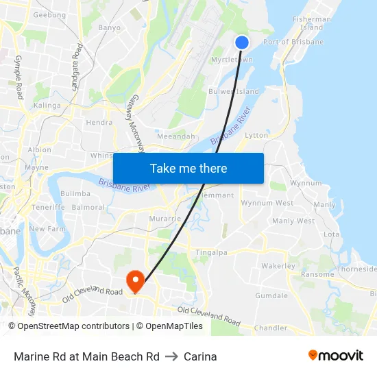 Marine Rd at Main Beach Rd to Carina map