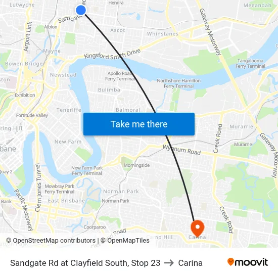 Sandgate Rd at Clayfield South, Stop 23 to Carina map