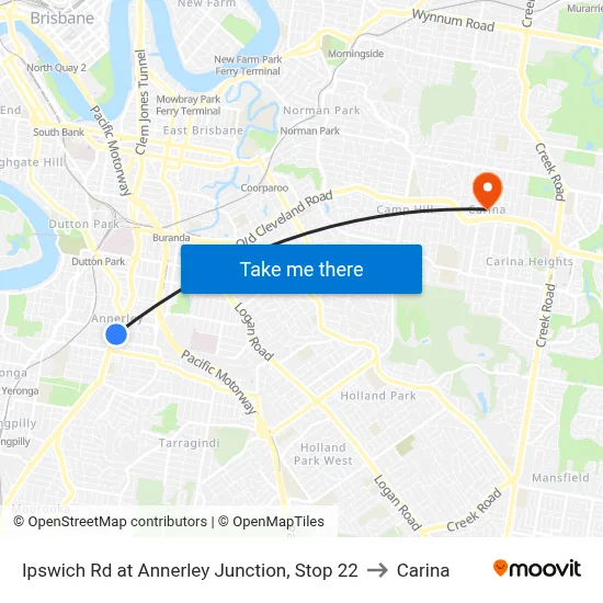 Ipswich Rd at Annerley Junction, Stop 22 to Carina map