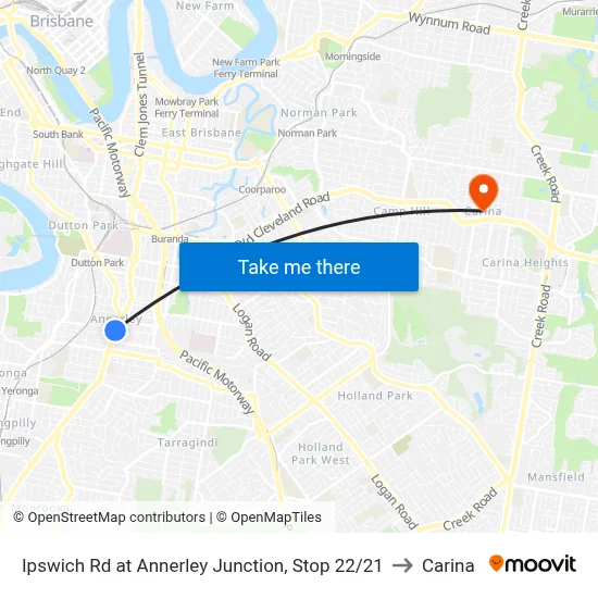 Ipswich Rd at Annerley Junction, Stop 22/21 to Carina map