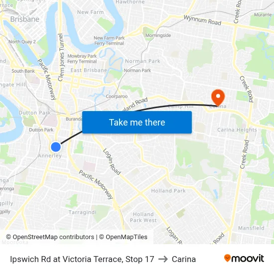 Ipswich Rd at Victoria Terrace, Stop 17 to Carina map