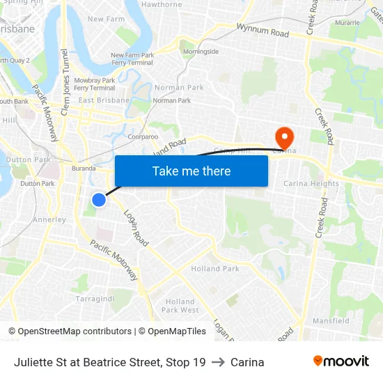 Juliette St at Beatrice Street, Stop 19 to Carina map