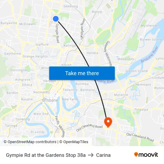 Gympie Rd at the Gardens Stop 38a to Carina map