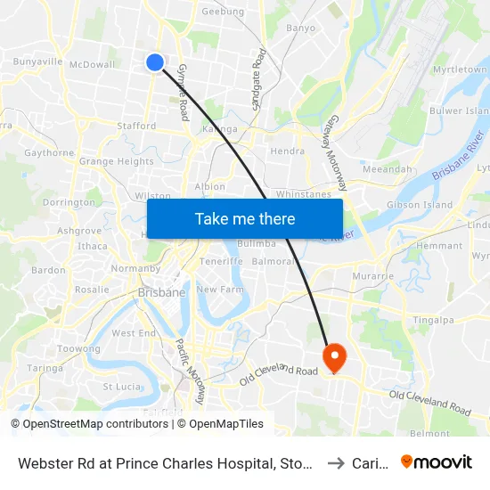 Webster Rd at Prince Charles Hospital, Stop 38 to Carina map