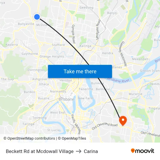 Beckett Rd at Mcdowall Village to Carina map