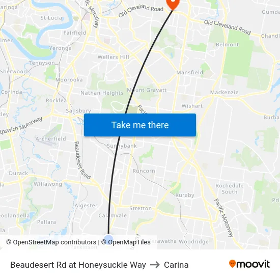 Beaudesert Rd at Honeysuckle Way to Carina map