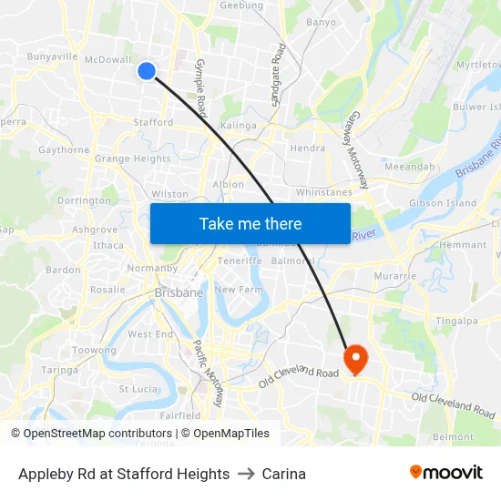 Appleby Rd at Stafford Heights to Carina map