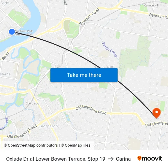 Oxlade Dr at Lower Bowen Terrace, Stop 19 to Carina map