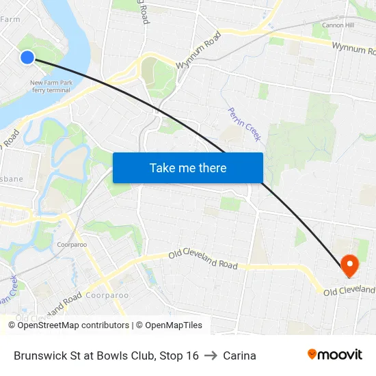 Brunswick St at Bowls Club, Stop 16 to Carina map