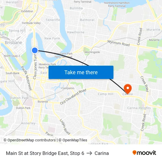 Main St at Story Bridge East, Stop 6 to Carina map