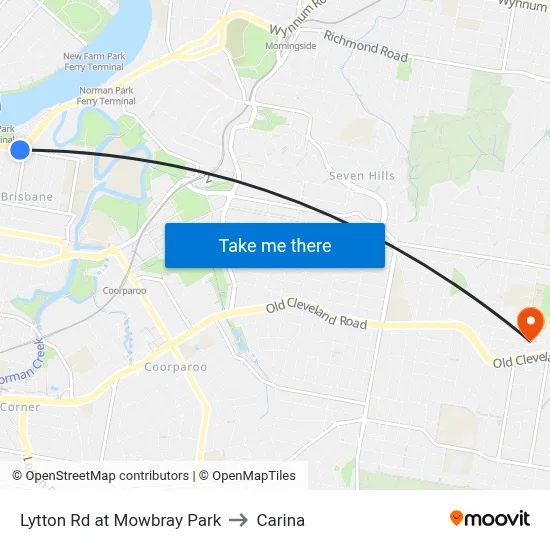 Lytton Rd at Mowbray Park to Carina map