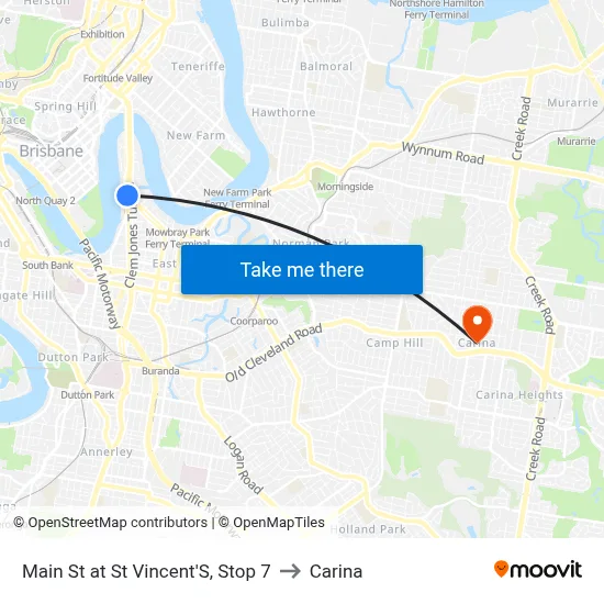 Main St at St Vincent'S, Stop 7 to Carina map