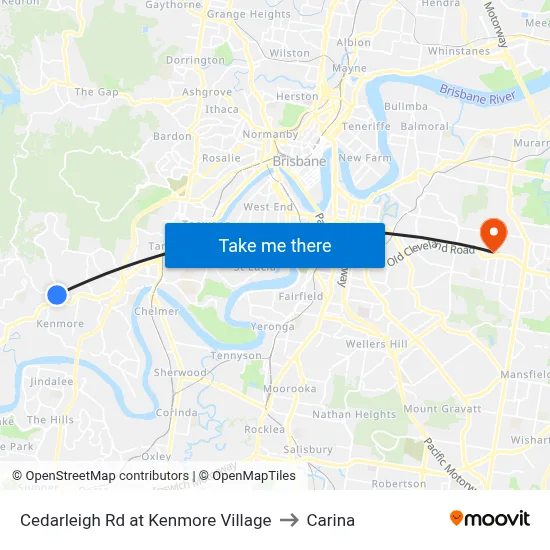 Cedarleigh Rd at Kenmore Village to Carina map