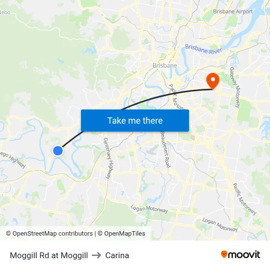 Moggill Rd at Moggill to Carina map